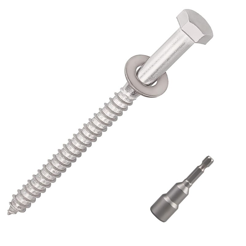 RoyceMart 8-Sets 3/8 x 4 Hex Head Lag Screws & Flat Washers, Heavy Duty Lag Wood Screws, 304 Stainless Steel (18-8), 3/8" Bolt - Image 1
